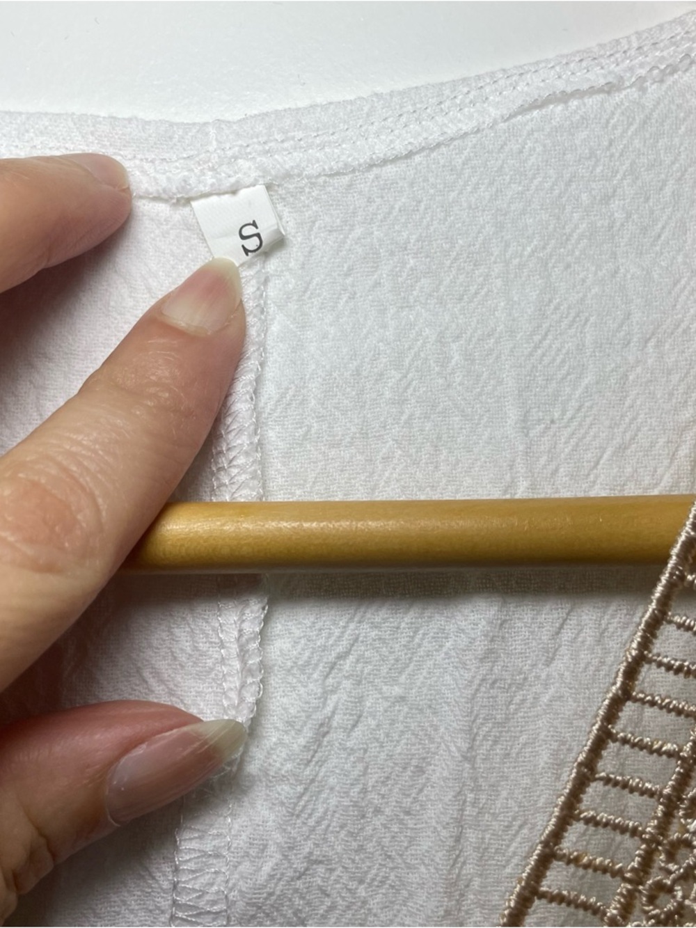 White Boho Tunic Dress Size S | Lace Trim V Neck Summer Casual - Picture 5 of 11